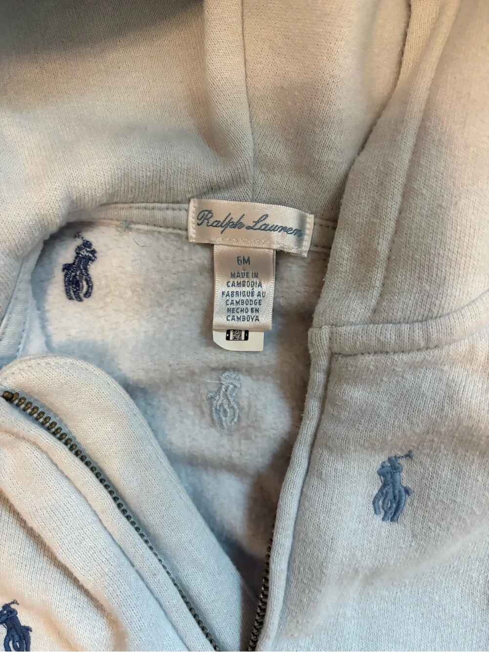 Ralph Lauren Pale Blue Hooded Zip Sweatshirt with Pony Embroidery